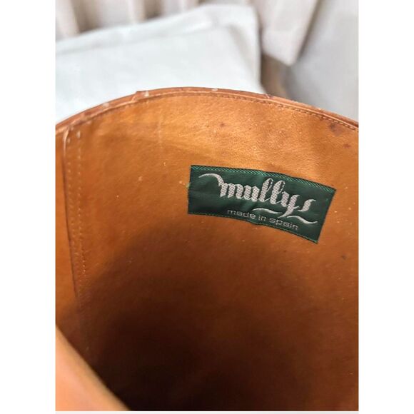 Women's Mullys Vintage Tan Leather Knee High Round Toe Heeled Boots - Size 4 - Picture 6 of 10